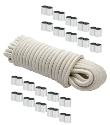 Produktbild von Dreamprint Expanderseil 30 m Weiß 4 mm Gummiseil Spannseil mit 20x Würgeklemmen