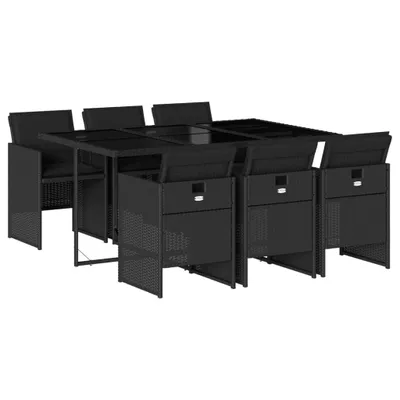 Obrázek produktu pro vidaXL 7dílný zahradní jídelní set s polštáři Black Poly Rattan