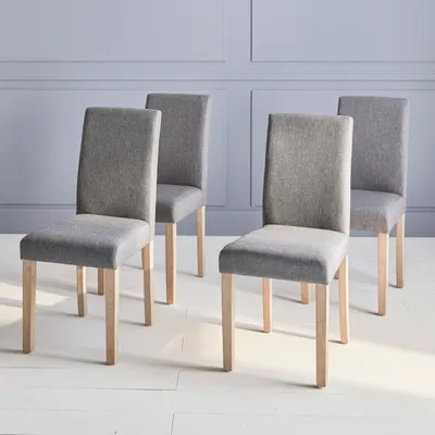 Produktbild von sweeek - 4er Set Stühle mit Stoffbezug und gekälkten Holzbeinen - Hellgrau