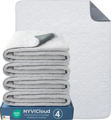 Produktbild von NYVI Inkontinenzunterlage NYVICare 75x90 cm - 4er Pack - wiederverwendbare Inkontinenzauflage - Bei 95°C waschbar kochfest, wasserdichter Matratzenschutz - Inkontinenz Bettunterlage