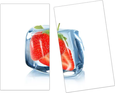Produktbild von Spritzschutz Herdabdeckplatte Schneidebrett aus Glas Erdbeeren im Eiswürfel 2-Teilig (60x52cm)