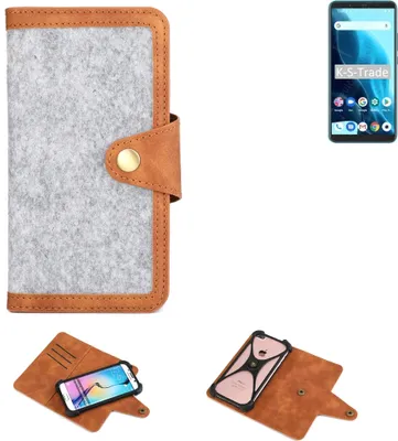 Produktbild von K-S-Trade Handyhülle kompatibel mit Cubot Note 9 Schutzhülle Filz-Hülle Kunst-Leder hellgrau braun (1x)
