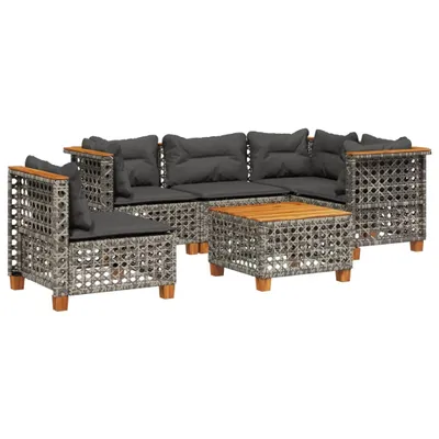 Produktbild von vidaXL 6-tlg. Garten-Sofagarnitur mit Kissen Grau Poly Rattan
