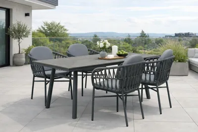 Produktbild von Destiny Sitzgruppe COMO SAN MARINO 4 Sessel + Tisch 180x90x74cm, rechteckig, grau