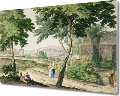 Produktbild von Coloray Hackbrett Herdabdeckplatte 80x52 cm Küchenbrett Kochplattenabdeckung Schneidebrett - Die Dorf Baum Menschen