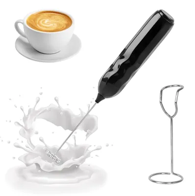Produktbild von Elektrischer Milchaufschäumer - Batteriebetriebener Handmixer mit Ständer - Für Kaffee, Cappuccino und Matcha - Schwarz