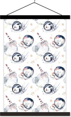 Produktbild von MuchoWow® Textilposter Muster - Rakete - Elefant - Jungen - Kinder - Kind - Mädchen 120x180 cm mit schwarzem Rahmen - Fotos