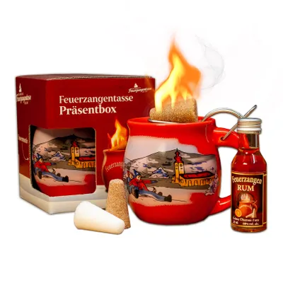 Produktbild von Feuerzangentasse 1er-Set | rot/Winter | mit Rum | Feuerzangenbowle-Set | Präsentbox
