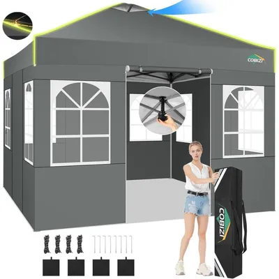 Produktbild von Faltpavillon 3x3m wasserdicht UV-beständig mit 4 Seitenwänden Grau Höhenverstellbar