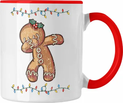 Produktbild von Trendation - Weihnachten Tasse Lebkuchenmann für Kinder Weihnachtstasse Lustig Geschenk Becher Jungs Jungen Mädchen Cute Lebkuchen Grafik (Rot)