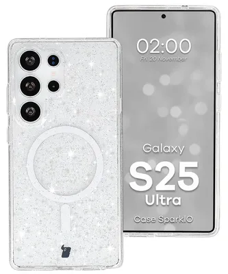 Produktbild von Glitzer Hülle mit Magnetring für Galaxy S25 Ultra, Bizon Case SparklO, Transparent mit Glitzer