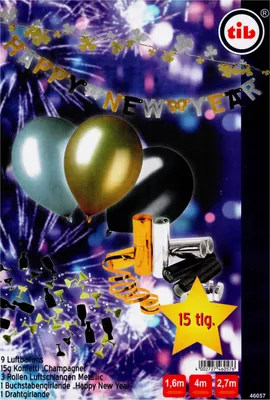 Produktbild von TIB Heyne 46057 - Partyset Silvester, 13 Teile, Girlande, Luftballons, Konfetti, Luftschlangen