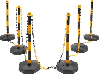 Produktbild von Sicherheits-Poller - Verkehrskegel - 85 cm - Befüllbarer Standfuß - PE-Kunststoff - Außenbereich, Warnung & Personenlenkung - Gelb/Schwarz