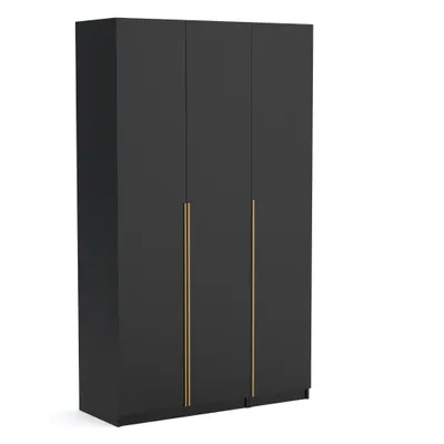Produktbild von Kleiderschrank Pablo 135 cm, schwarz gold matt mit Einlegeplatten, Drehtürenschrank, Farbauswahl, 135x54x234 cm 3-türig