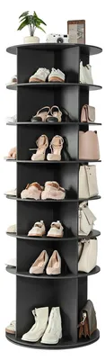 Produktbild von Schuhregal - Drehbarer Schuhschrank - 7-stöckig - Für 28 Paar Schuhe - 360° drehbar - Platzsparend, 59,8 x 59,8 x 180,5 cm - Schwarz