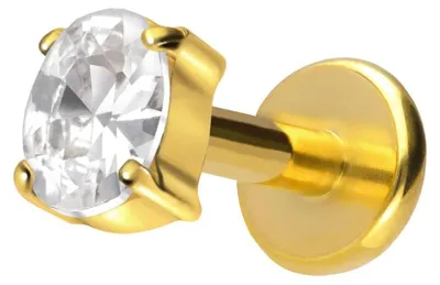Produktbild von Ohrpiercing, Nasenpiercing Titan Labret mit Push Fit EINGEFASSTES KRISTALLOVAL Gold Stablänge: 7mm | Stabstärke: 1,2mm