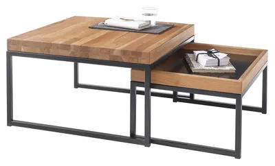 Immagine prodotto di Set di tavolini Lubao | 2 pezzi | rovere massiccio | 57/65 | colore rovere / nero