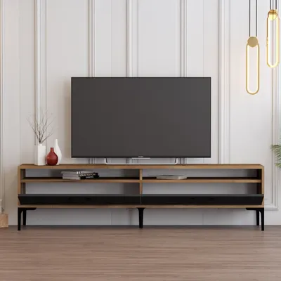 Produktbild von Skye Decor, Moderner TV-Ständer aus 100% melaminbeschichtetem Spanplatten, Walnuss und Anthrazit, 180 x 35 x 47 cm, 18 mm dick | Elegantes, funktionales Design für Ihr Zuhause.