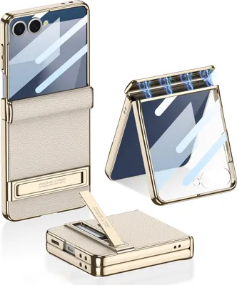 Immagine prodotto di Custodia per Samsung Galaxy Z Flip 7, protezione con cerniera magnetica, custodia rigida con struttura in pelle e galvanizzazione, con protezione dello schermo e supporto Grigio titanio