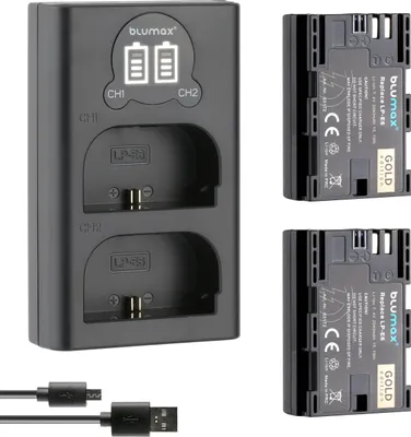 Produktbild von 2x Akku + LCD Lader für Canon LP-E6 EOS R5 R6 5DS 90D 7D  LP-E6N 2040 mAh (7,4V)