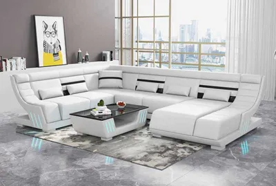 Produktbild von Design Sofas Wohnlandschaft Sofa U Form Ecksofa Weiß Couchen Möbel