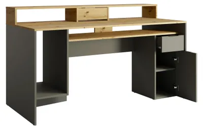 Produktbild von Schreibtisch RIVARO 60 – 1 Tür, 1 Schublade (160×91,5×70 cm) – Grau Graphit, Artisan Eiche