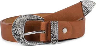 Produktbild von styleBREAKER Damen Gürtel Unifarben mit halbrunder, Strass verzierter Schließe, kürzbar 03010107