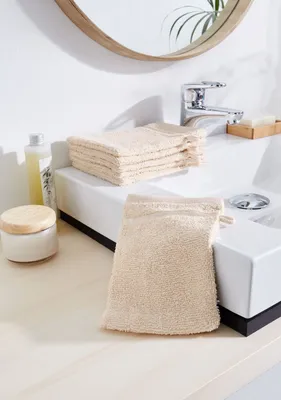 Produktbild von 6er Set Waschhandschuh Waschlappen Seiftuch 100% Baumwolle creme
