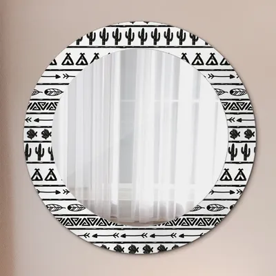 Produktbild von Dekospiegel Runder Spiegel mit Modernem Aufdruck – Wandspiegel – Spiegel - Rundspiegel - Boho Minimalistisch - Rund: Ø60 cm