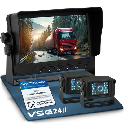 Produktbild von 7" Rückfahrkamera Set TRANSIT | mit 2 x Schwerlast-Kamera 120° schwarz RVS-24504