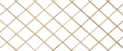 A close-up view of a wooden lattice fence against a white background.