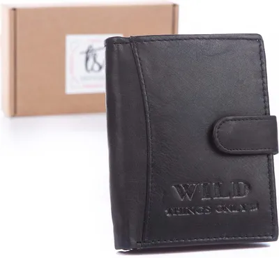 Zdjęcie produktu dla WILD Portfel Męski Pionowy Skórzany Z Zapięciem w pudełku klasyczny Czarny