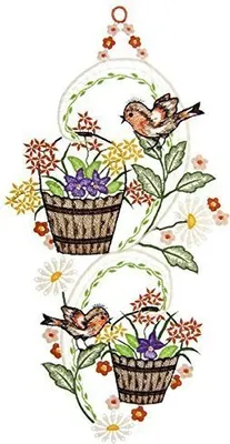 Produktbild von Fensterbild "Frühling" farbig, 21 x 43 cm, Original Plauener Spitze