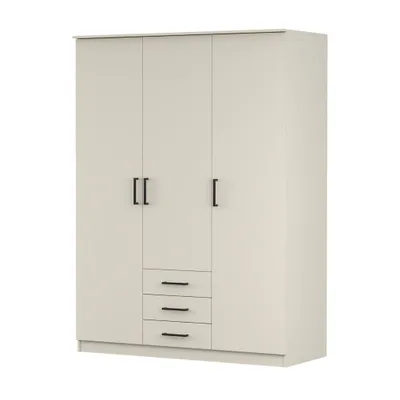 Obrázek produktu pro Skříň s otočnými dvířky, šatní skříň, komoda s zásuvkami, výška 151 cm, barva: šampaňská/šampaňská - Szantal 3D