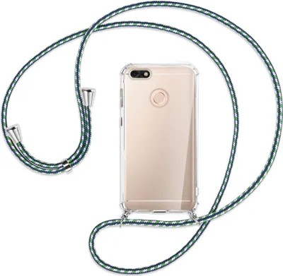Produktbild von Handykette Backcover-Schutzhülle mit Band (Metall silberfarben) für Huawei P9 lite mini, Y6 Pro 2017 - grün/blau/weiß