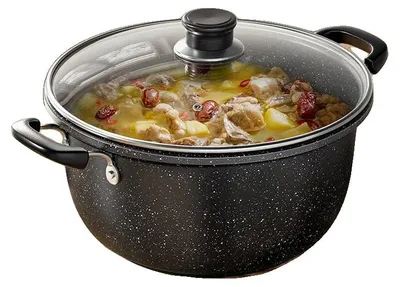 Produktbild von Suppen- und Kochtopf, langlebiges Eisen, Glasdeckel, schwarz, 4-5L