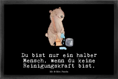 Produktbild von Mr. & Mrs. Panda Fußabstreifer Reinigungskraft Herz 40 x 60 cm - Schwarz - Geschenk, fußmatte, Türmatte, Schmutzmatte, Schmutzfangmatte, Fussmatte, Bodenvorleger