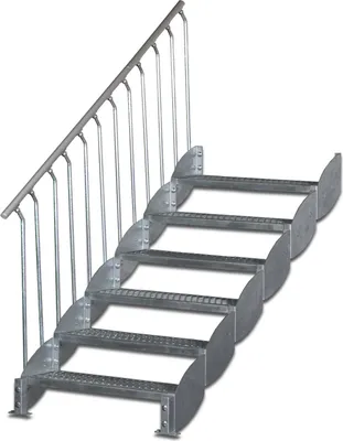 Produktbild von Wangentreppe | Höhe: 128-140 cm, Stufenbreite: 100 cm | Einseitiges Geländer
