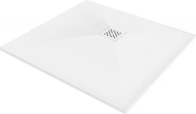 Produktbild von Mexen Stone+ quadratische Duschwanne aus Verbundwerkstoff 90 x 90 cm, weiß, weiße Abdeckung - 44109090-W