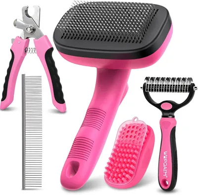 Produktbild von Hunde-Pflegeset, selbstreinigende Bürste, Nagelknipper, Unterwollkamm, für empfindliche Haustiere