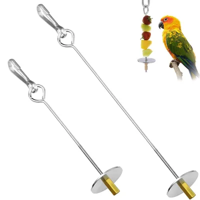 Image de Distributeur de nourriture Vogelspieß, lot de 2, en acier inoxydable argenté, pour perroquets, perruches et petits animaux
