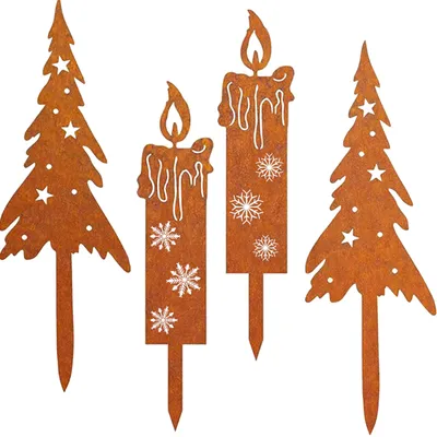Productafbeelding van 4-delig set roestige kerstdecoratie voor buiten