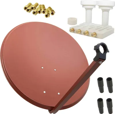 Produktbild von PremiumX SAT Anlage 80cm Antenne Ziegelrot Quad Monoblock WE 8x F-Stecker