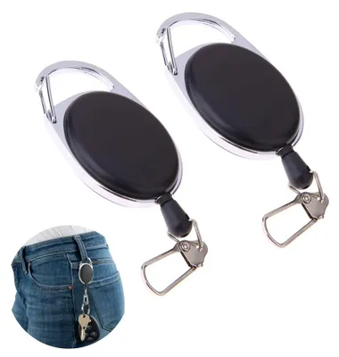 Produktbild von 2 Stück, einziehbarer Schlüsselanhänger, für Büro, Schule, Schlüsselring, Kartenhalter, Auswelter, Lanyard (schwarz)