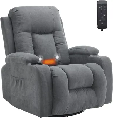 Produktbild von FCH 360° Drehbarer Relaxsessel Fernsehsessel , Wärmefunktion Vibration, Massage, 2 Seitentaschen  Getränkehalter, TV-Sessel Liegeposition , Dunkelgrau