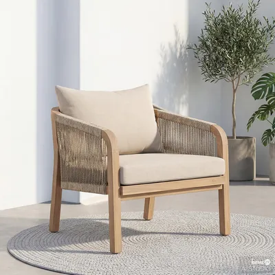 Produktbild von home24 Loungesessel - Akazie Massiv / Webstoff - Akazie Braun / Beige