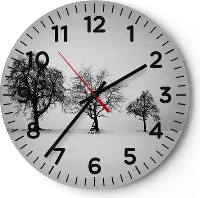 Produktbild von Wanduhr - Rund - Glasuhr - Winter Bäume Schnee - 40x40cm - Schleichendes Uhrwerk - Lautlos - zum Aufhängen bereit - Dekoration Modern - Wanddekoration aus Glas - C4AR40x40-4958