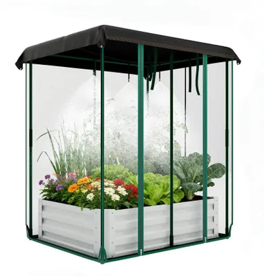 Produktbild von Hochbeet Garten - Metall Pflanzkasten 120 x 90 x 30 cm - Schattennetz - Insektenschutznetz - Tropfbewässerung - 3-in-1 Set