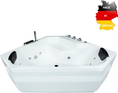 Produktbild von Basera BASIC Indoor Eck-Whirlpool Badewanne Capri 145 x 145 cm mit 12 Massagedüsen, Wasserfall, LED-Ambiente