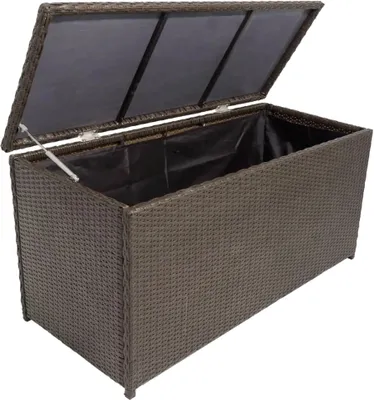 Gartentruhe Auflagenbox PATRAS aus Stahl und Polygeflecht braun